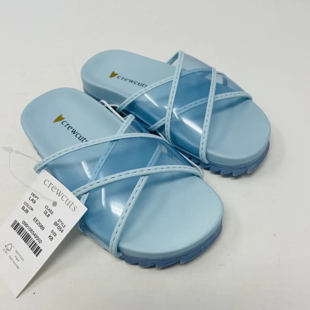 J Crew Crewcuts Little Girl K8 Slip On Pool Clear‎ Jelly Sandals in Blue $45 213
